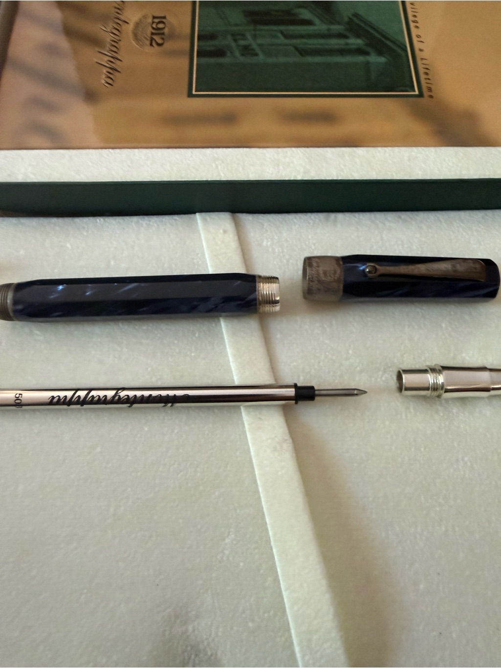 Montegrappa Navy Blue & Sterling Silver Rollerball Pen W/ Original Box & Book